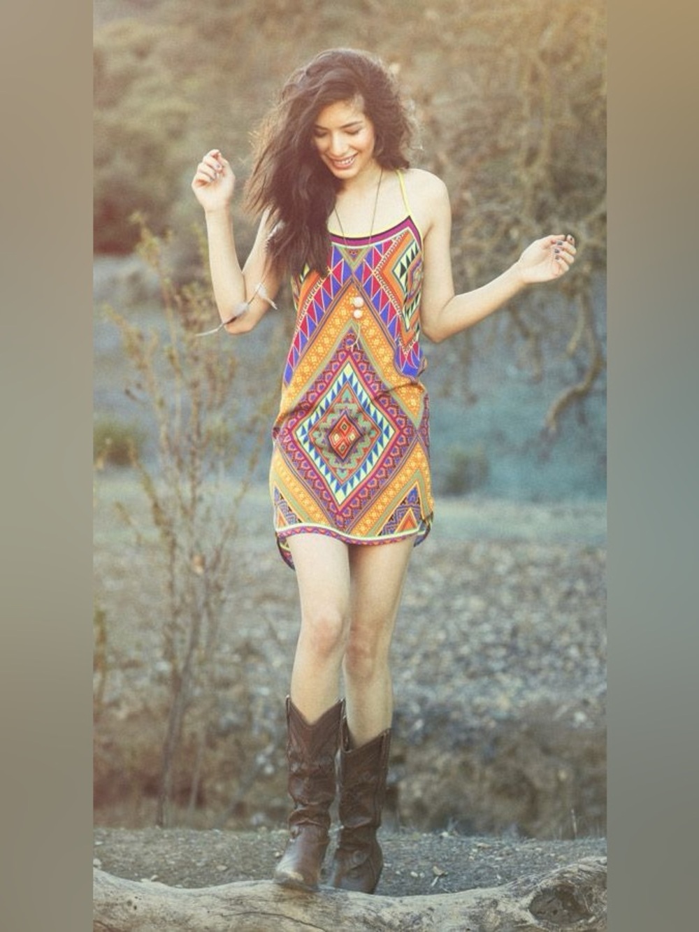Flying Tomato  Anthropologie Multicolor Tribal Print Mini Dress